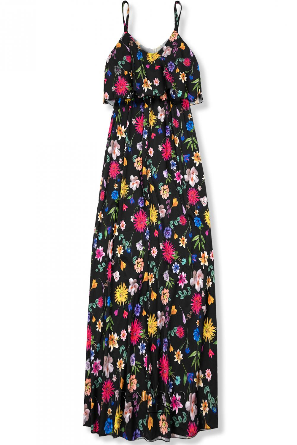 Černé maxi květinové barevné šaty
