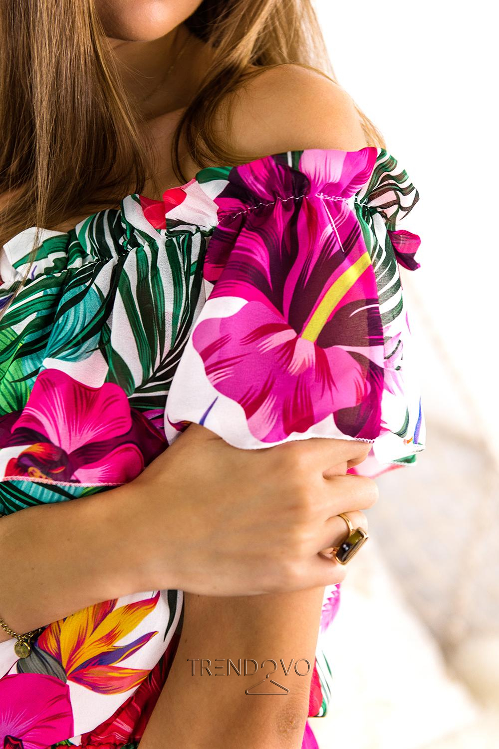 Růžově - zelené maxi šaty s květinovým potiskem