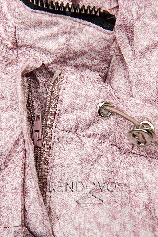 Růžová jarní bunda s melírovaným vzorem