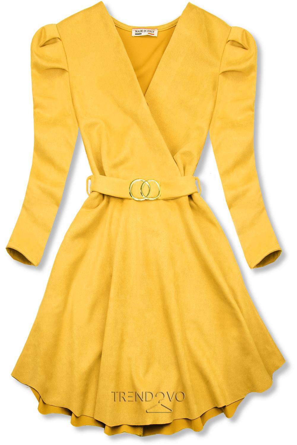 Žluté šaty s nabíranými rukávy