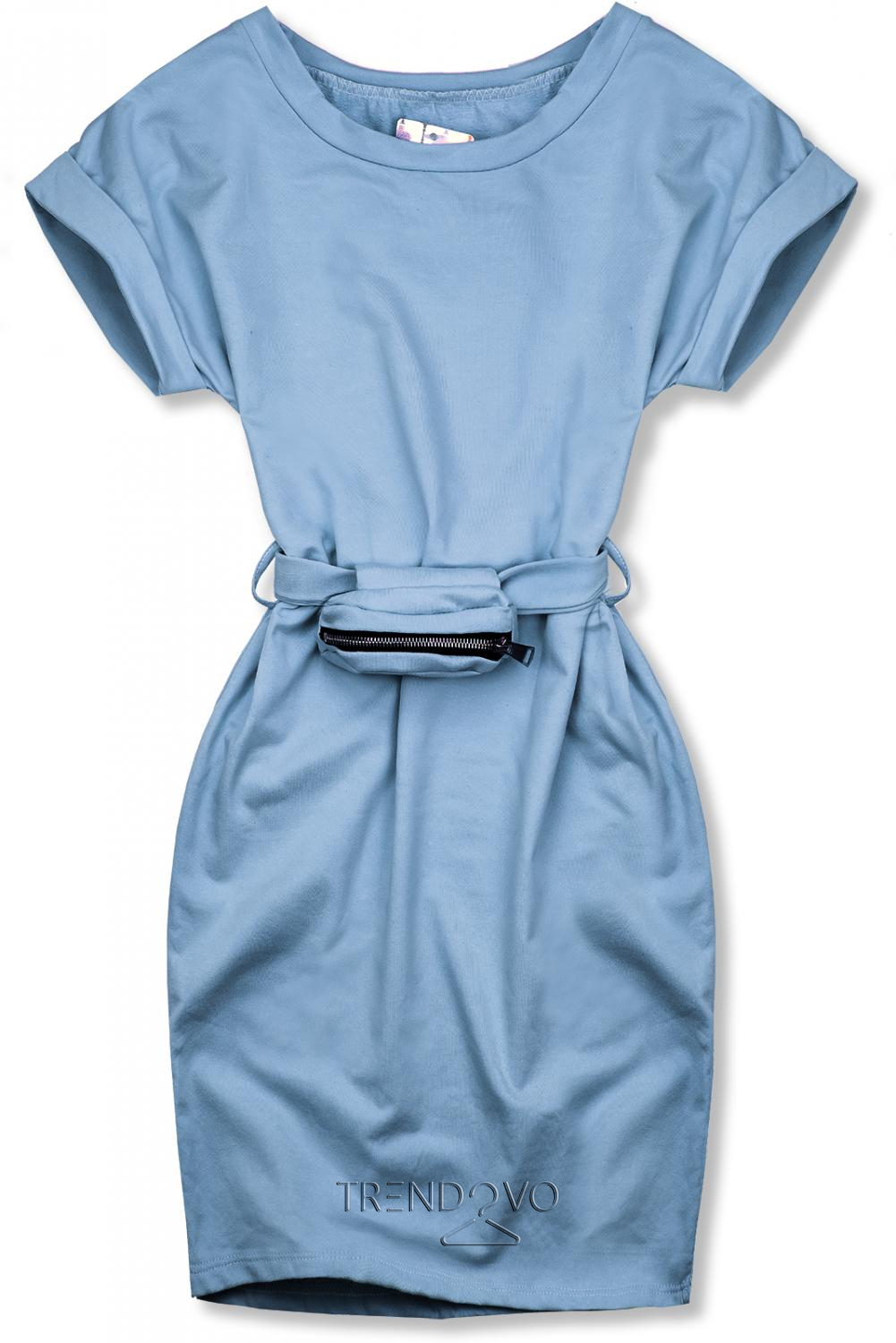 Baby blue basic šaty s malou taškou v pase