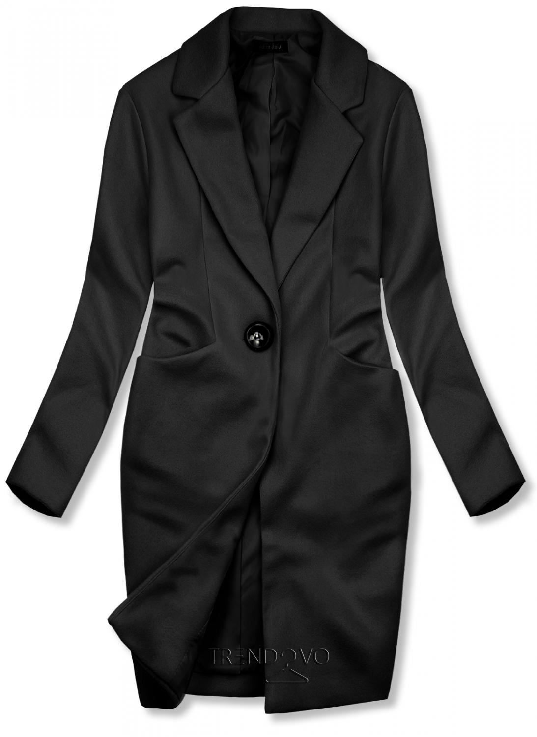 Černý jarní kabát se zapínáním na knoflík