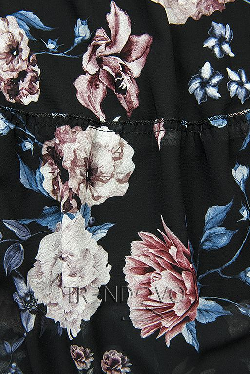 Květinové midi šaty černé