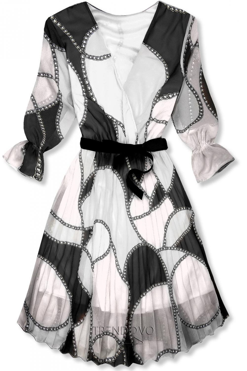 Vzorované midi šaty černo-bílé