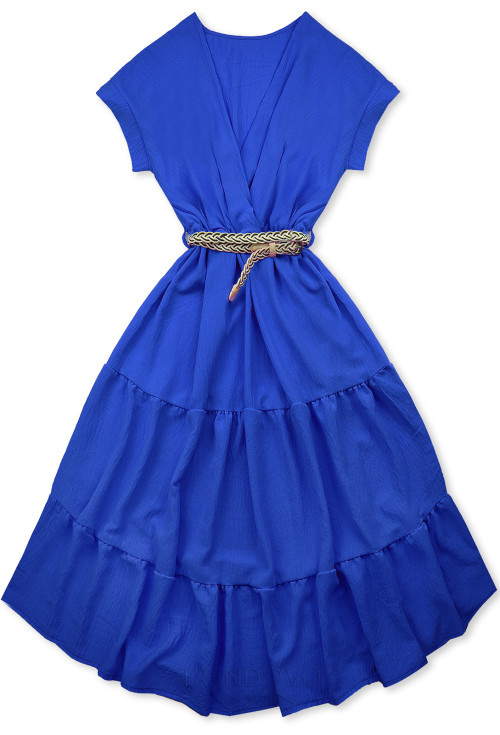 Kobaltově modré midi letní šaty s páskem