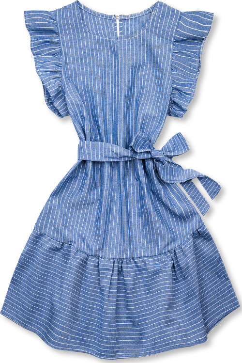 Modro-bílé pruhované šaty s volány