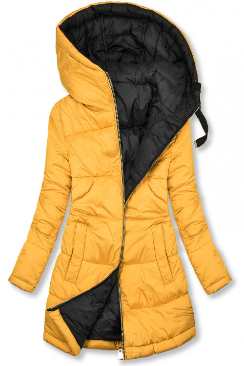 Žlutá-černá oboustranná bunda s kapucí
