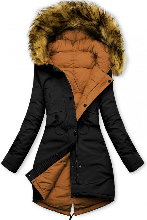 Černo-hnědá oboustranná zimní bunda
