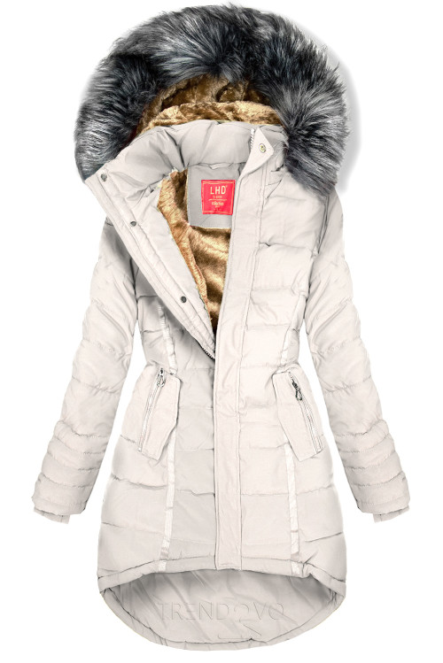 Krémová prošívaná zimní bunda s kapucí