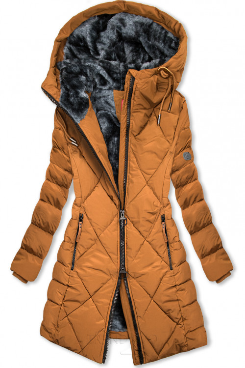 Karamelově hnědá zimní bunda v prošívaném designu