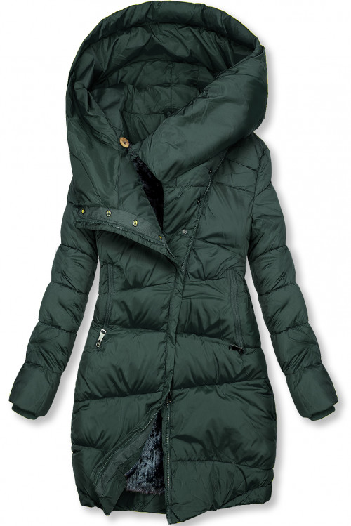 Tmavě zelená zimní bunda s vysokým límcem