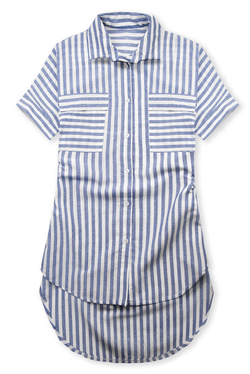 Pruhované bavlněné košilové šaty bílá/modrá