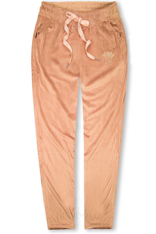Meruňkové sametové teplákové kalhoty