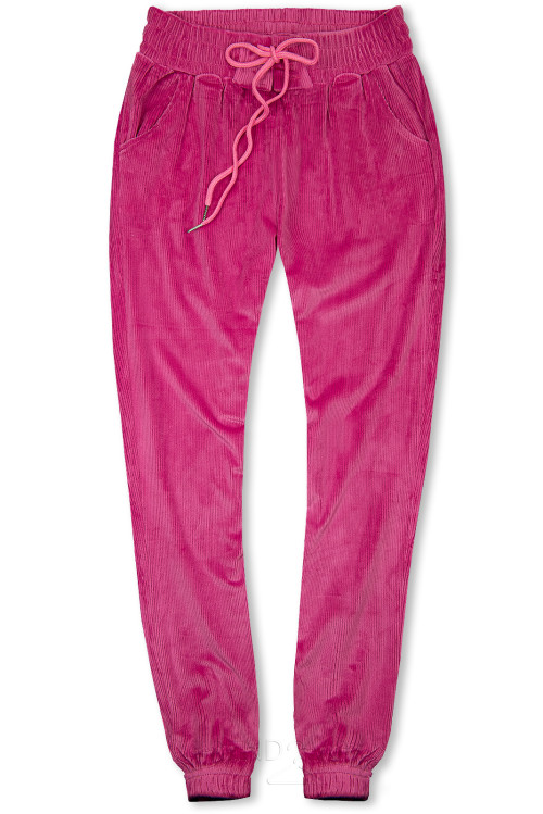 Růžové kalhoty se šněrováním v pase