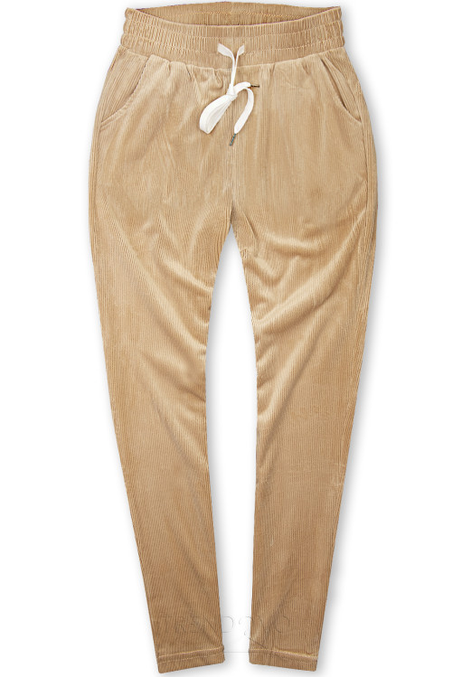 Světle hnědé ležérní kalhoty s manšestrovým vzorem
