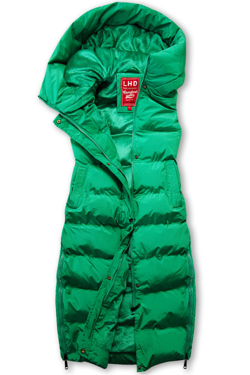 Zelená dlouhá prošívaná vesta