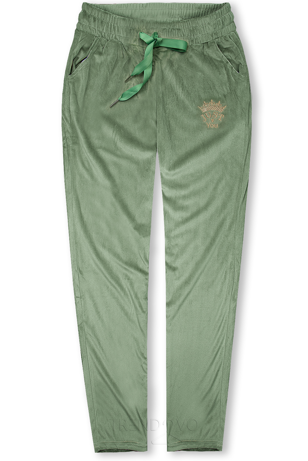 Zelené sametové teplákové kalhoty