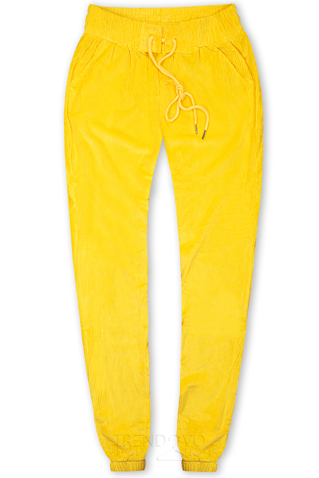 Žluté kalhoty se šněrováním v pase