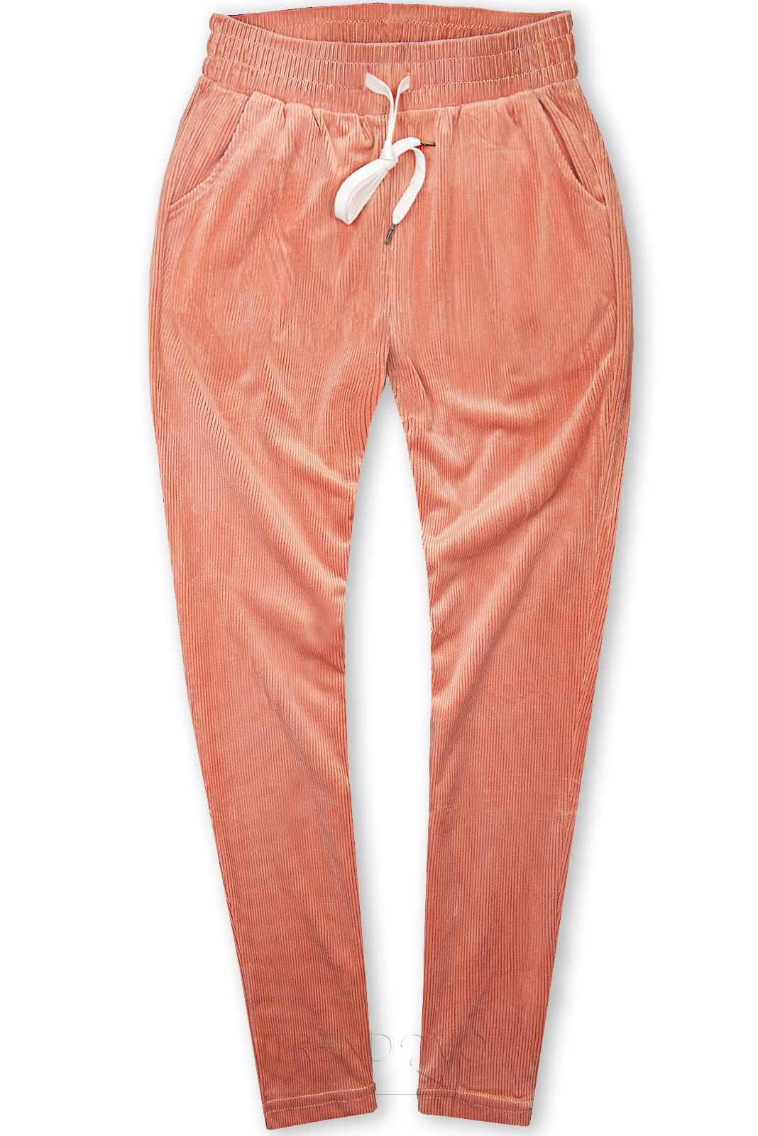 Lososově růžové ležérní kalhoty s manšestrovým vzorem