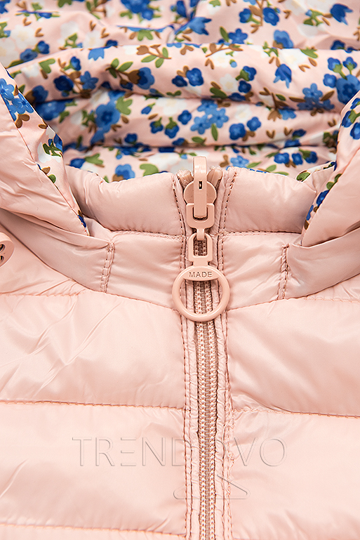 Oboustranná bunda s květinovým futrem světle růžová