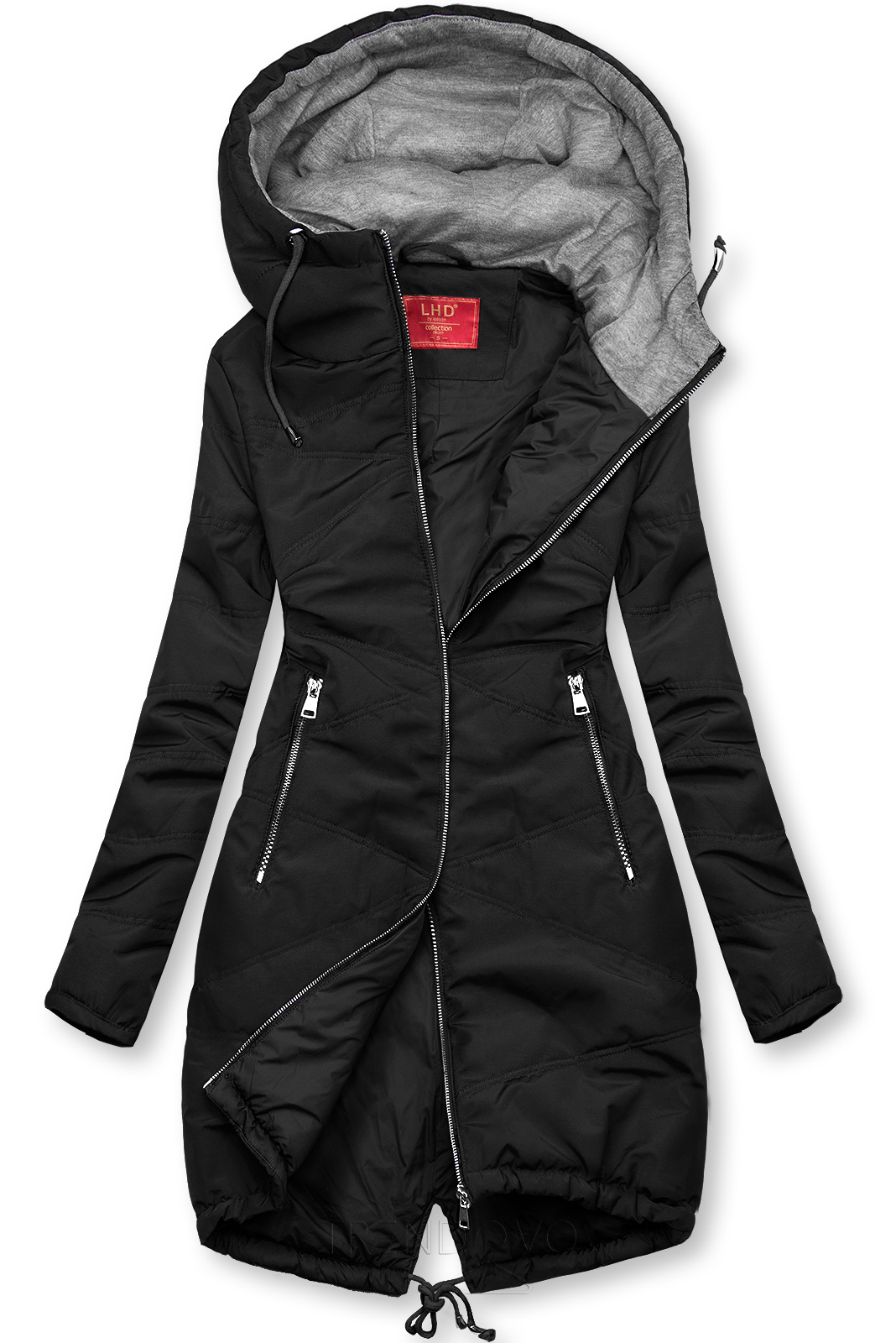 Černá prodloužená bunda s kapucí