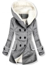 Šedý zimní kabát s plyšovou podšívkou