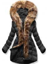 Černá zimní bunda s kožešinovým lemem