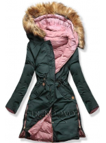 Zeleno/růžová oboustranná zimní bunda