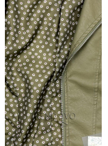 Khaki koženková bunda s květinovou podšívkou