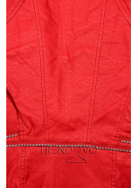 Červená koženková bunda s květinovou podšívkou