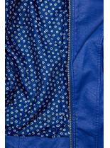Kobalotvě modrá koženková bunda s květinovou podšívkou