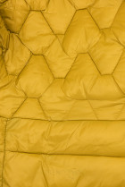 Žlutá přechodná bunda s kapucí a kožešinou