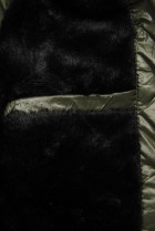 Khaki lesklá zimní bunda s páskem