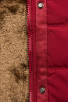 Červená zimní bunda s plyšem a kožešinou