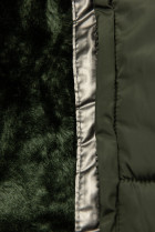 Olivově zelená zimní bunda se stříbrným lemem