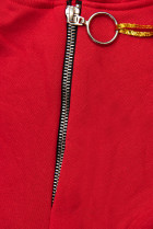 Červená dlouhá mikina s károvanou kapucí