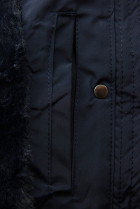 Tmavě modrá zimní bunda s velkou kapucí