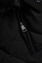 Černá zimní bunda s páskem a kožešinou
