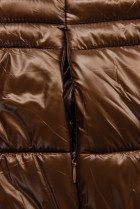 Čokoládově hnědá lesklá prošívaná bunda s kapucí
