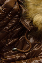 Čokoládově hnědá lesklá prošívaná bunda s kapucí