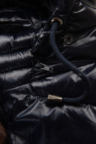 Tmavě modrá lesklá prošívaná bunda s kapucí