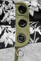 Khaki  prodloužená mikina s květinovým vzorem