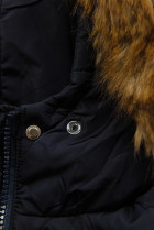 Tmavě modrá zimní bunda s kapucí a kožešinou