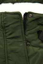 Olivová prodloužená zimní bunda s béžovou kožešinou