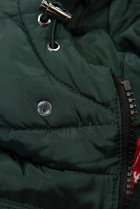 Tmavě zelená zimní bunda s odnímatelnou kožešinou