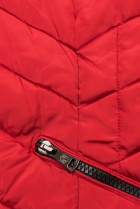 Červená zimní prošívaná bunda s nepravou kožešinou