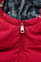 Červená zimní bunda se šedým plyšem