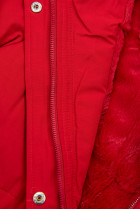 Červená zimní bunda s hnědou kožešinou