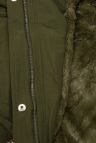 Khaki zimní bunda s hnědou kožešinou