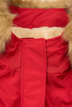 Červená parka na zimu s béžovým futrem